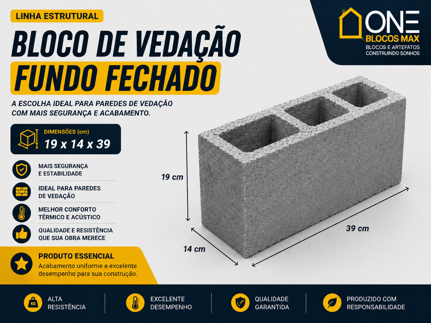 Bloco Vedação Fundo Fechado 19x14x39